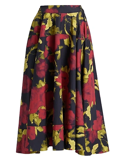 Avani Poplin Floral Midi-Skirt