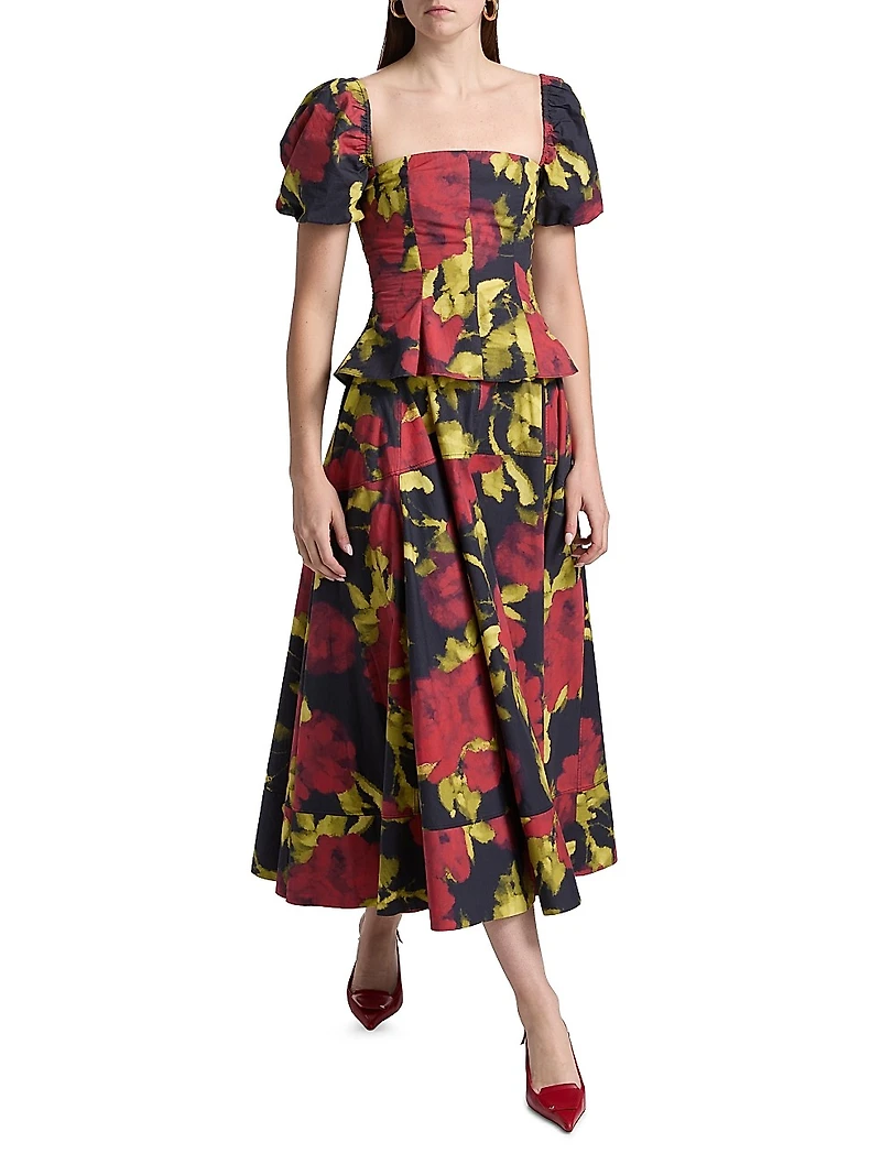 Avani Poplin Floral Midi-Skirt