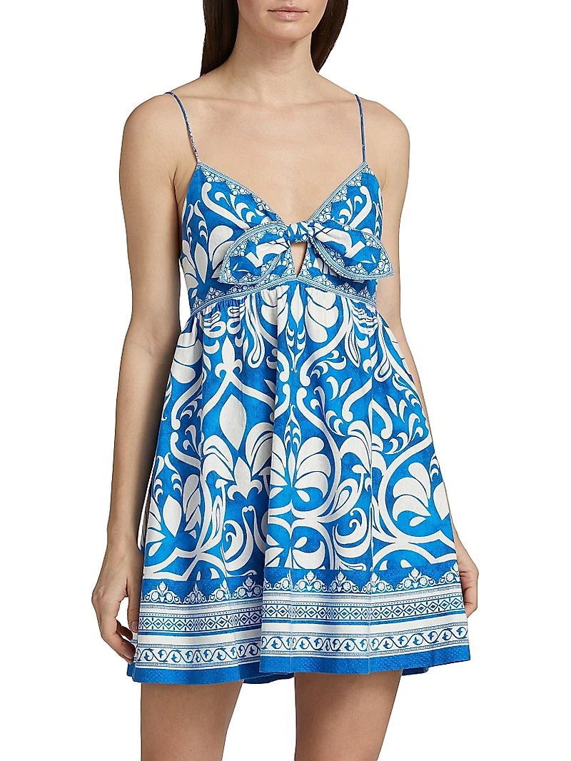 Melvina Damask Linen-Cotton Minidress