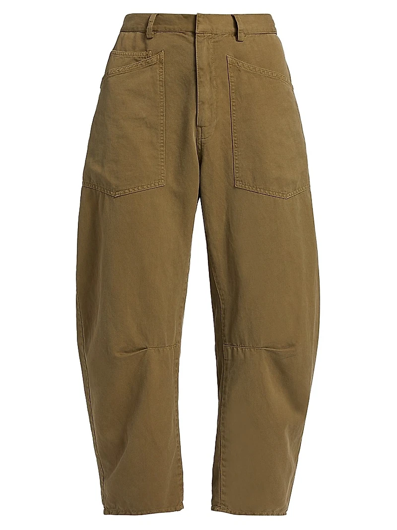 Cotton-Linen Barrel-Leg Pants