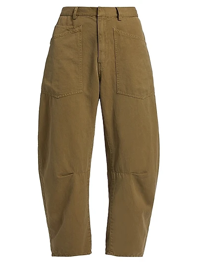 Cotton-Linen Barrel-Leg Pants