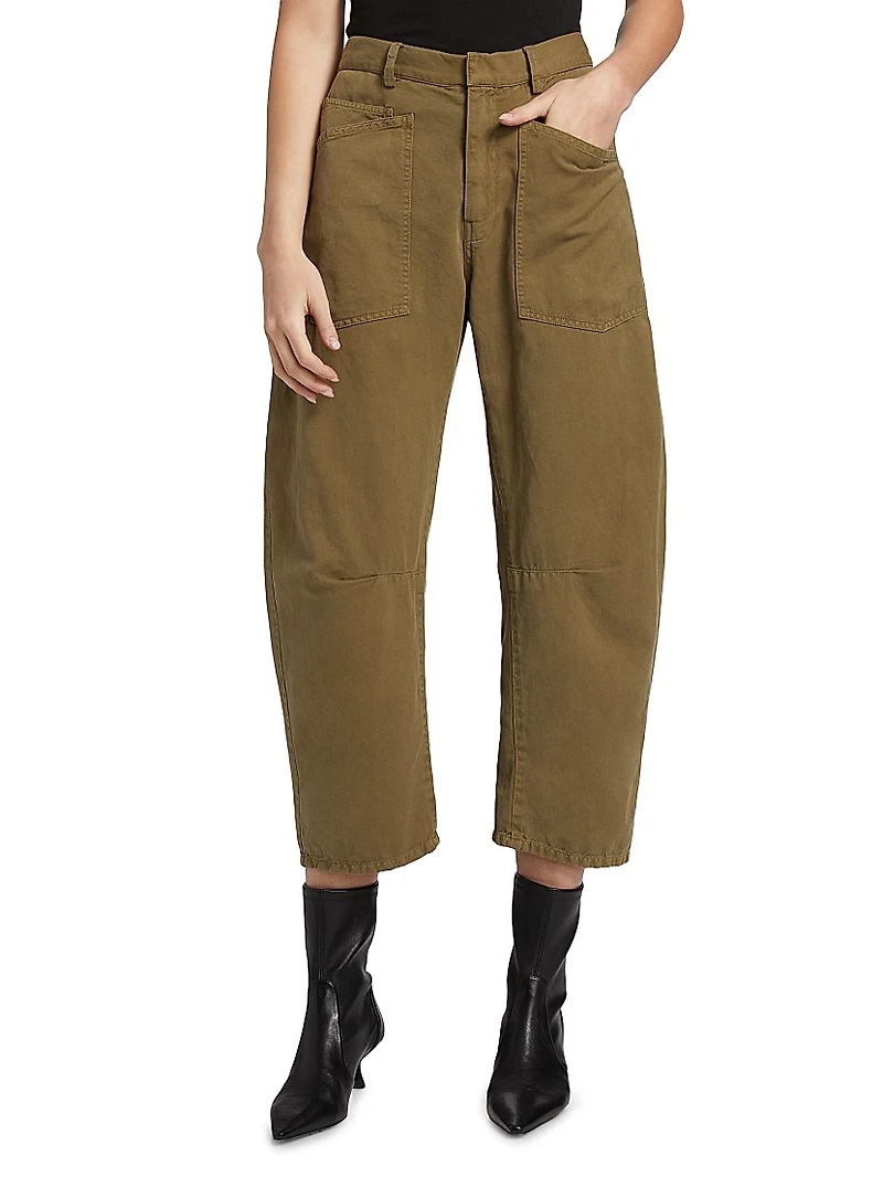 Cotton-Linen Barrel-Leg Pants