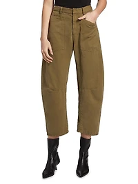 Cotton-Linen Barrel-Leg Pants