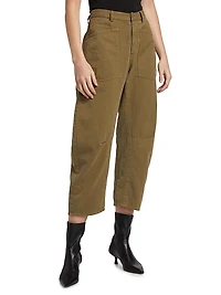 Cotton-Linen Barrel-Leg Pants