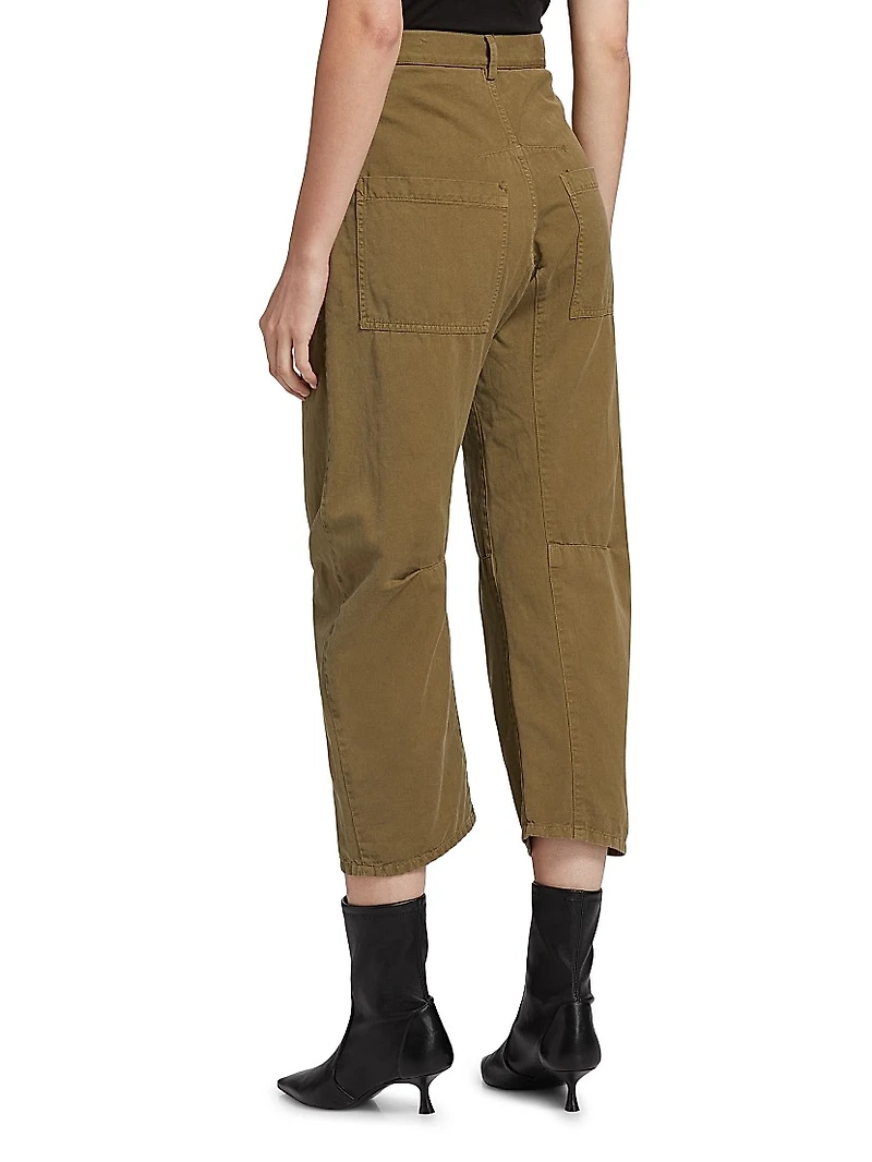 Cotton-Linen Barrel-Leg Pants