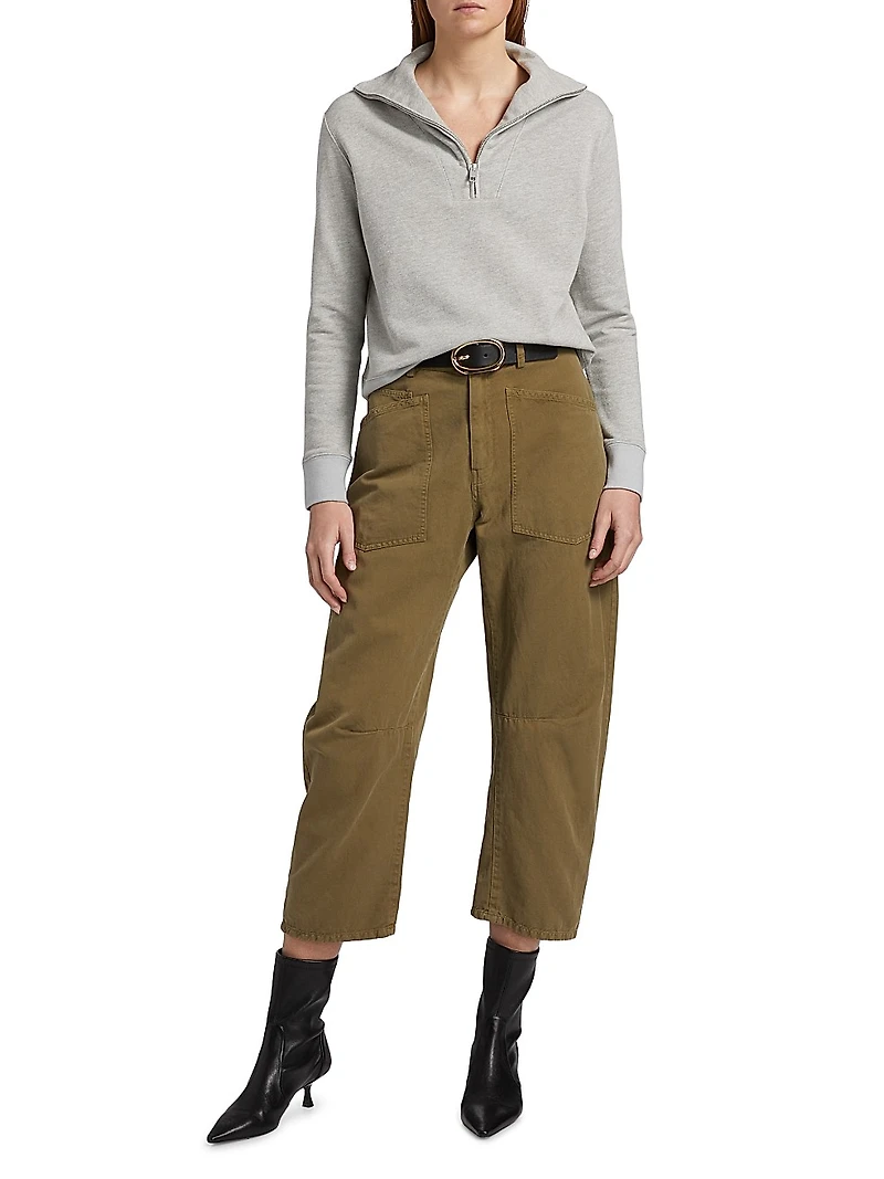 Cotton-Linen Barrel-Leg Pants