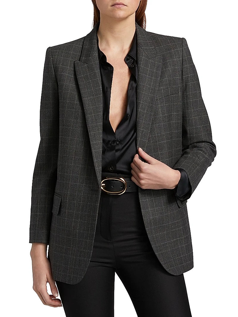 Diane Windowpane-Plaid Wool Blazer