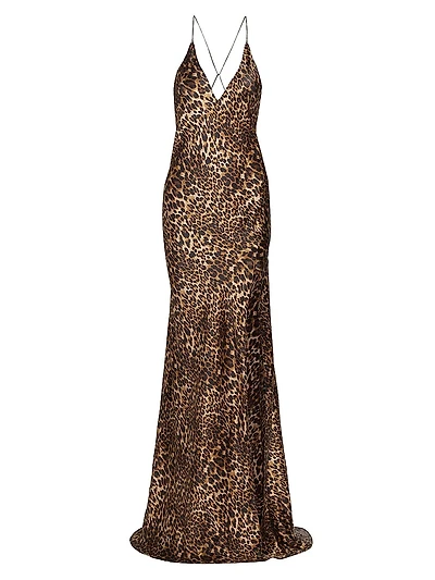 Ira Leopard Silk Slip Gown