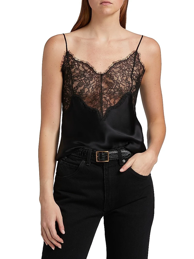 Mabelle Lace-Trim Silk Charmeuse Cami