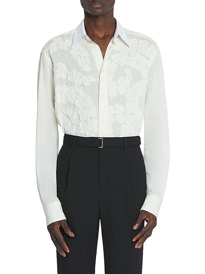 Cotton Voile Shirt with Cut-Outs