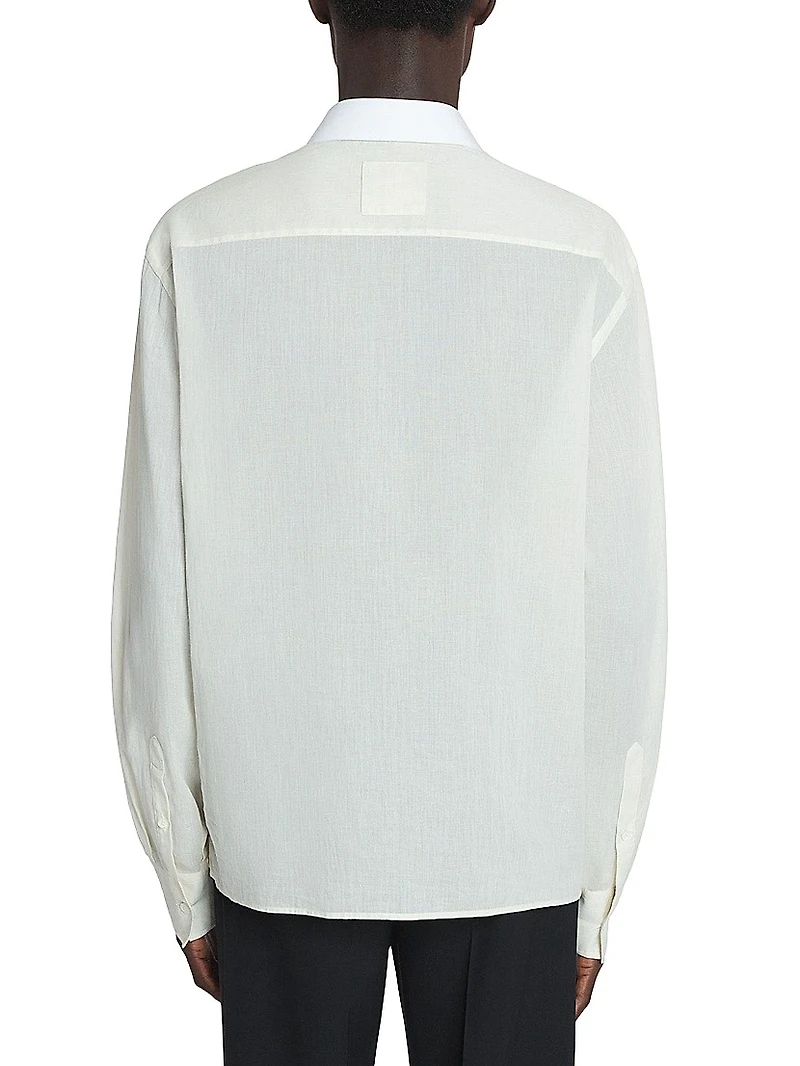 Cotton Voile Shirt with Cut-Outs