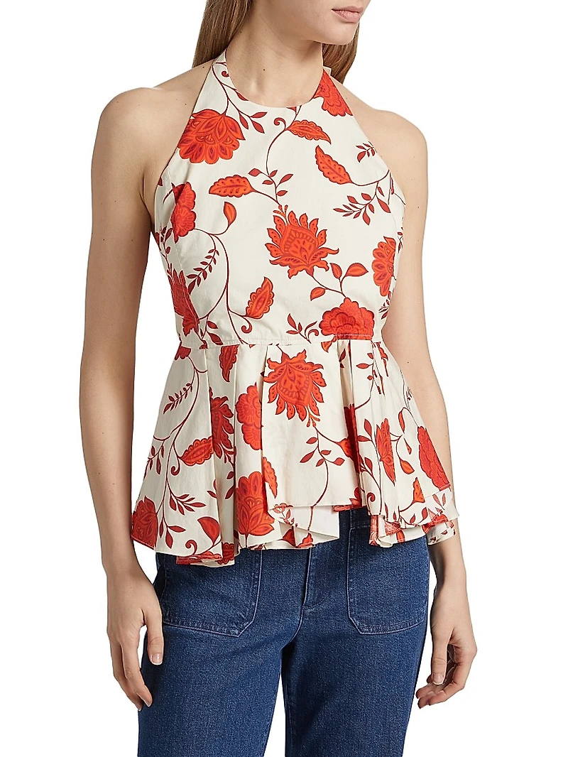 Celeste Floral Cotton Halterneck Top