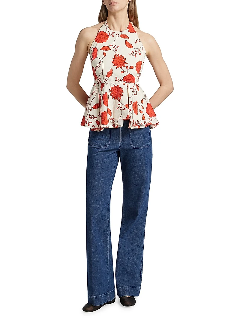 Celeste Floral Cotton Halterneck Top