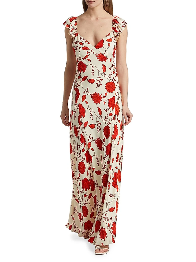 Carrie Floral Silk-Blend V-Neck Maxi Dress