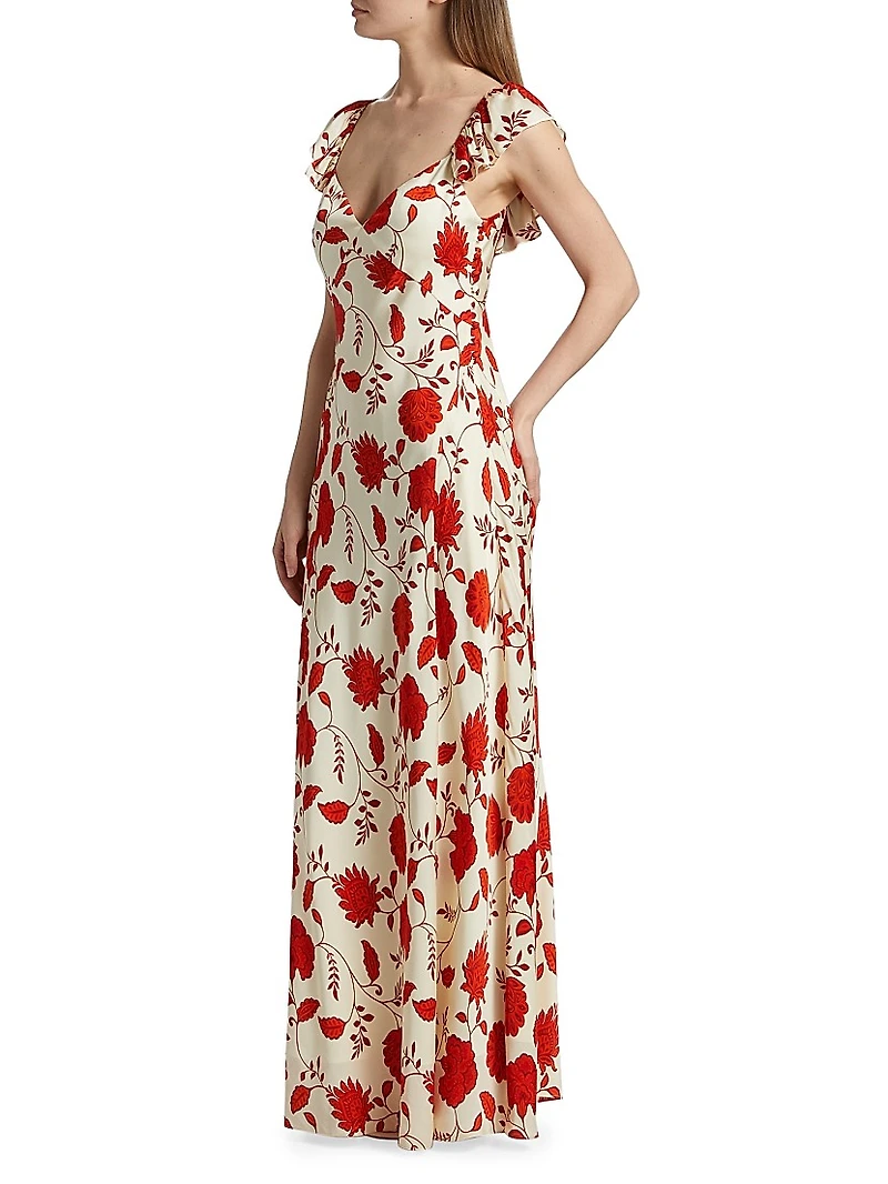 Carrie Floral Silk-Blend V-Neck Maxi Dress