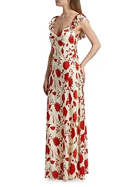 Carrie Floral Silk-Blend V-Neck Maxi Dress