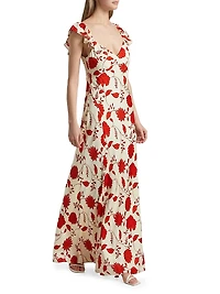 Carrie Floral Silk-Blend V-Neck Maxi Dress