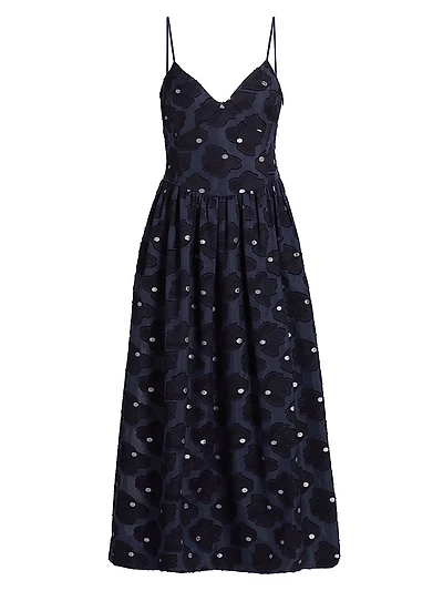 Serena Floral-Embroidered Sweetheart Midi-Dress