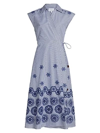 Shivon Embroidered Eyelet Wrap Dress