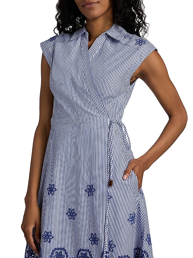 Shivon Embroidered Eyelet Wrap Dress