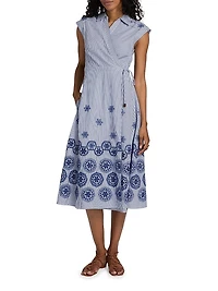 Shivon Embroidered Eyelet Wrap Dress