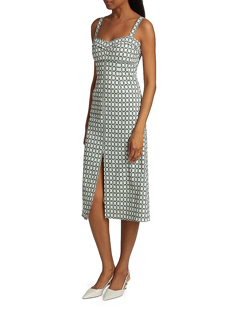 Colleen Geometric Print Linen-Blend Midi-Dress