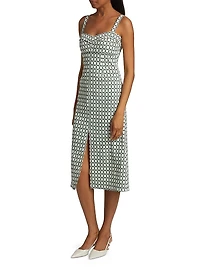 Colleen Geometric Print Linen-Blend Midi-Dress