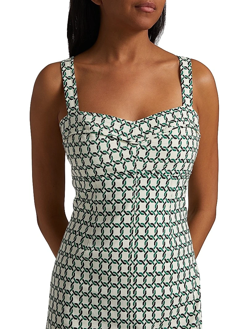 Colleen Geometric Print Linen-Blend Midi-Dress