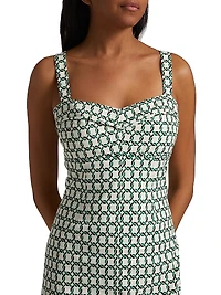 Colleen Geometric Print Linen-Blend Midi-Dress