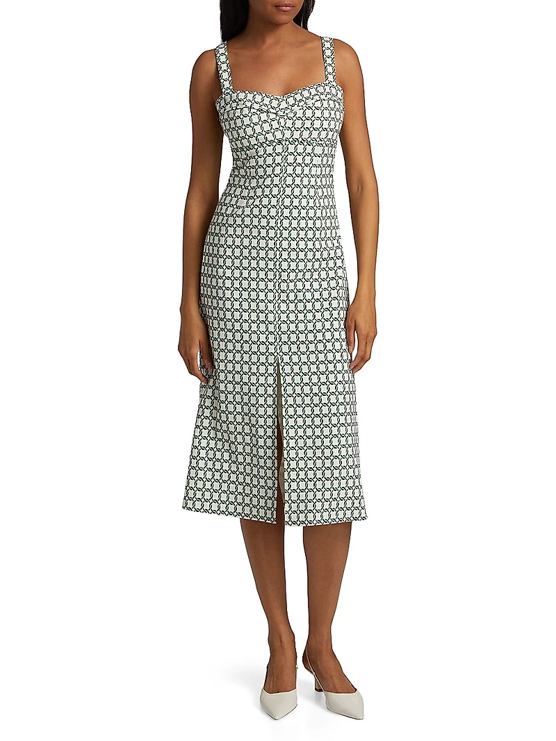 Colleen Geometric Print Linen-Blend Midi-Dress