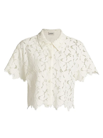 Marjorie Floral Lace Crop Camp Shirt