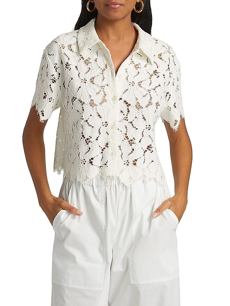 Marjorie Floral Lace Crop Camp Shirt