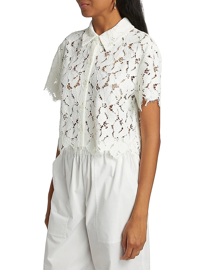Marjorie Floral Lace Crop Camp Shirt