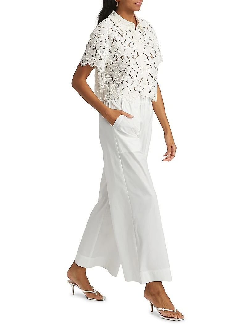 Marjorie Floral Lace Crop Camp Shirt