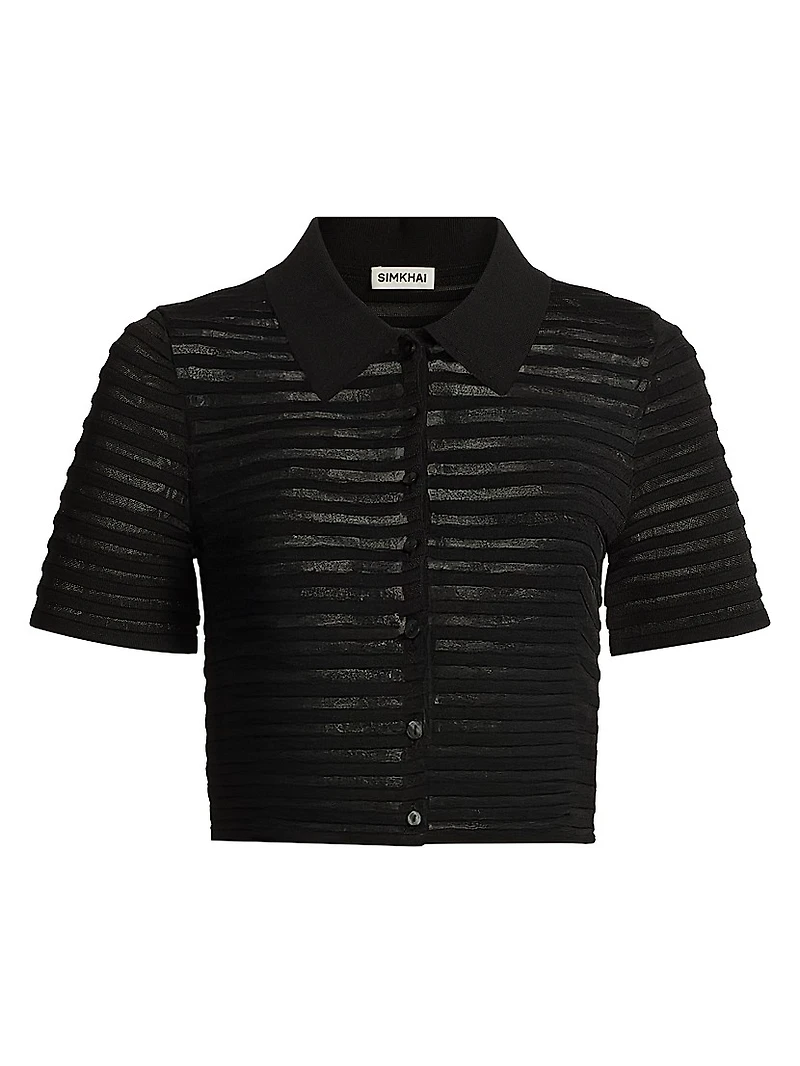 Larken Striped Short-Sleeve Crop Cardigan