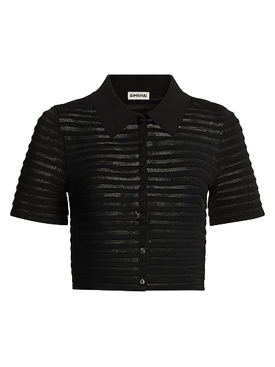 Larken Striped Short-Sleeve Crop Cardigan