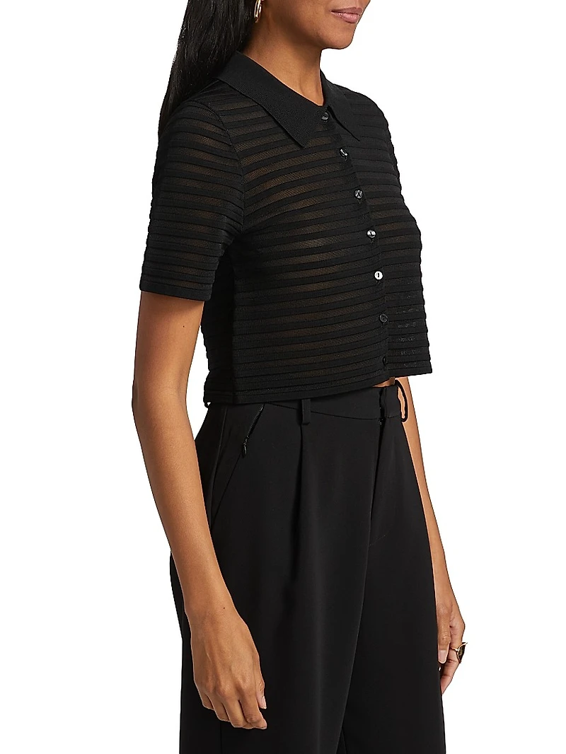 Larken Striped Short-Sleeve Crop Cardigan