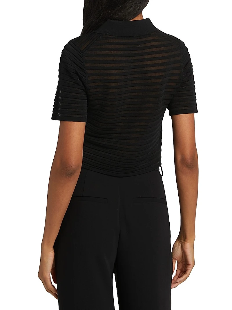 Larken Striped Short-Sleeve Crop Cardigan