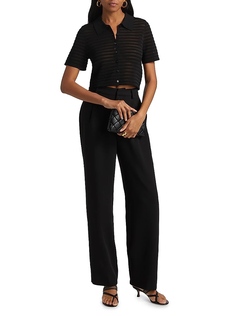 Larken Striped Short-Sleeve Crop Cardigan