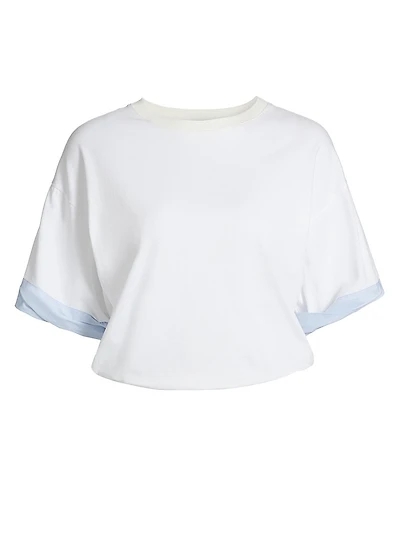Sutton Poplin-Trimmed Jersey Top
