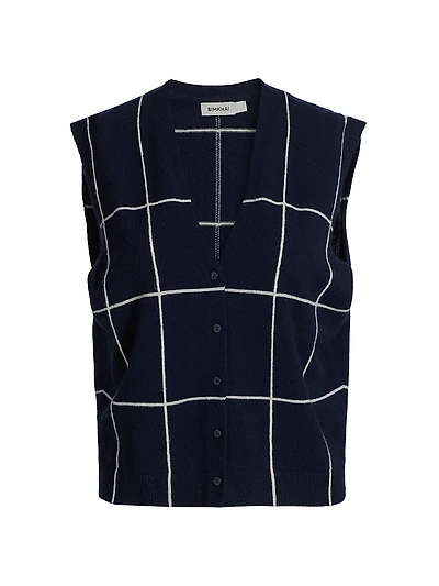 Rozzi Windowpane Cashmere Vest