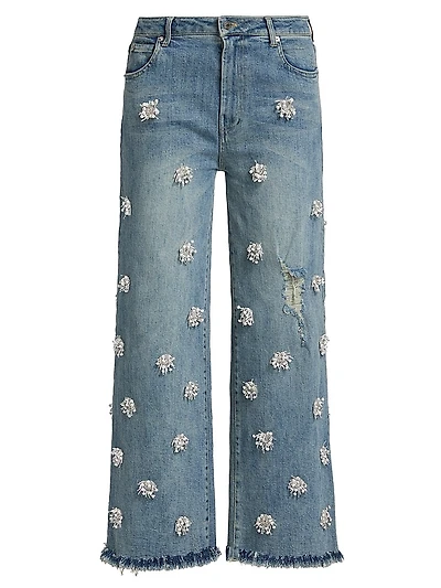 Jude Beaded High-Rise Wide-Leg Cropped Jeans
