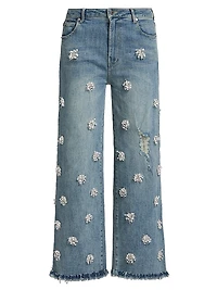 Jude Beaded High-Rise Wide-Leg Cropped Jeans