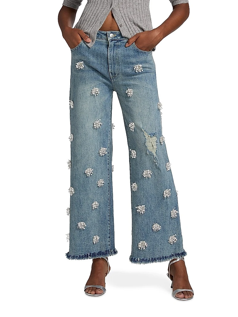 Jude Beaded High-Rise Wide-Leg Cropped Jeans