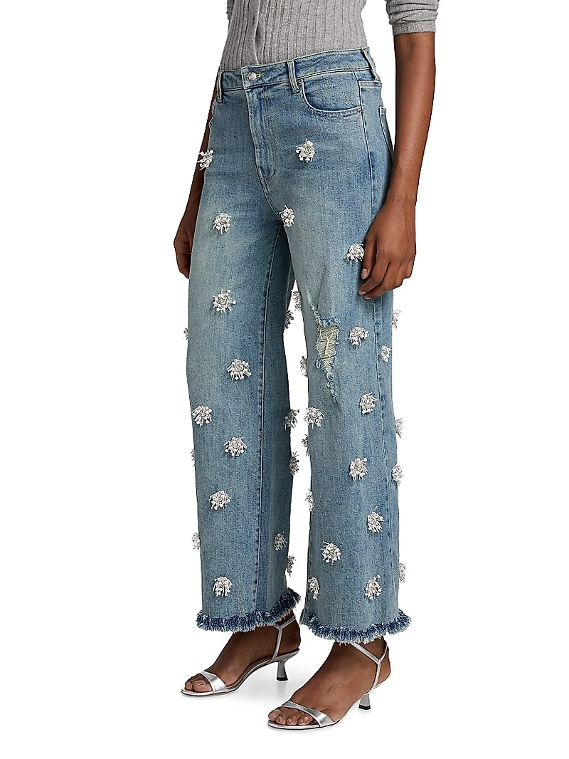 Jude Beaded High-Rise Wide-Leg Cropped Jeans