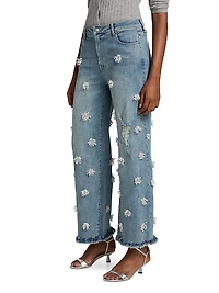Jude Beaded High-Rise Wide-Leg Cropped Jeans