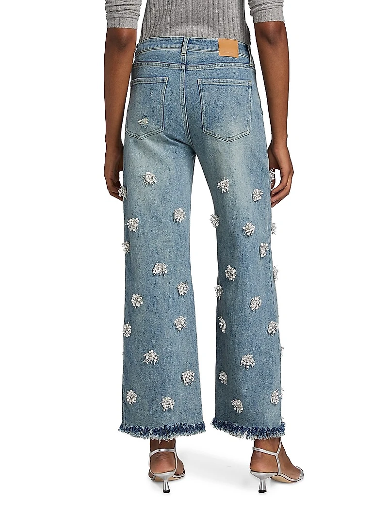 Jude Beaded High-Rise Wide-Leg Cropped Jeans