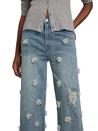 Jude Beaded High-Rise Wide-Leg Cropped Jeans