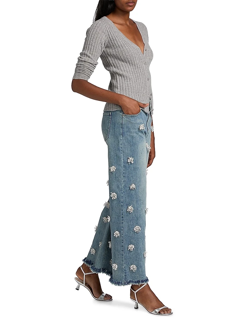 Jude Beaded High-Rise Wide-Leg Cropped Jeans