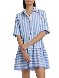 Cris Striped Short-Sleeve Shirtdress